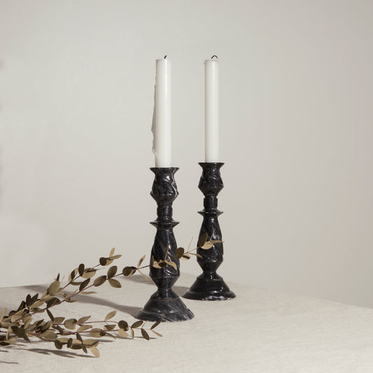 Set of Marble Black Candle Holders