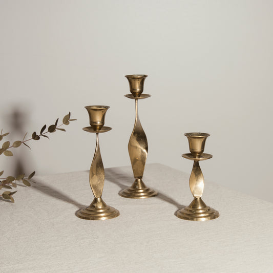 Trio of Brass Candle Holders